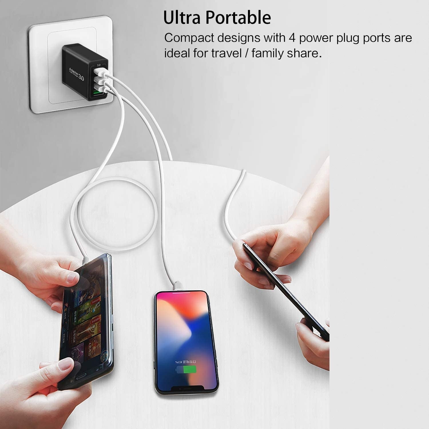 QC 3.0 Fast Mobile Wall Charger 4 USB Ports