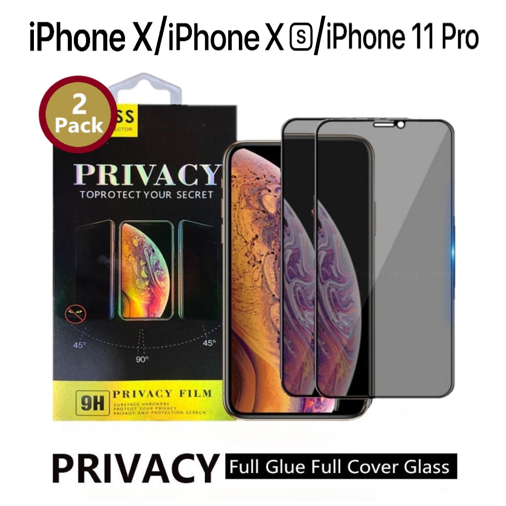 [2 Pack] Privacy 5D Full Cover/ Full Glue Tempered Glass Screen Protector Compatible with iPhone