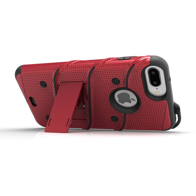 Bolt Series Case with Screen Protector, Holster, and Kickstand for iPhone 8 Plus, 7 Plus 6S Plus, 6 Plus - Red/Black
