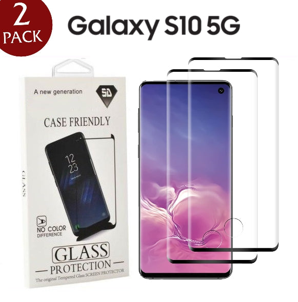 [2 Pack] 5D Curved Edge Glue Full Cover Tempered Glass Compatible With Samsung S Series (Case Friendly)