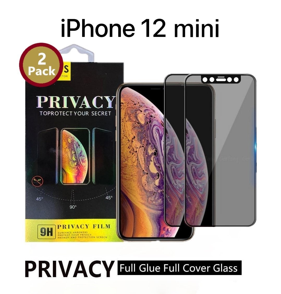 [2 Pack] Privacy 5D Full Cover/ Full Glue Tempered Glass Screen Protector Compatible with iPhone