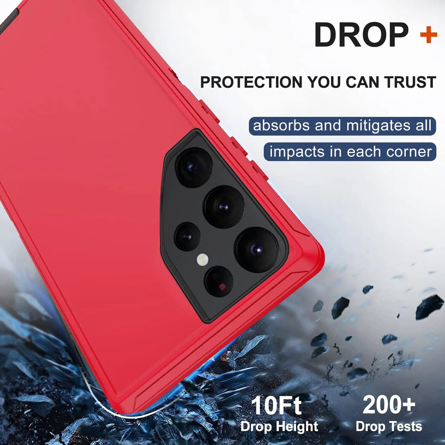 Shock Proof Defender Phone Case with Holster for Samsung Galaxy S24 (Red & Black)