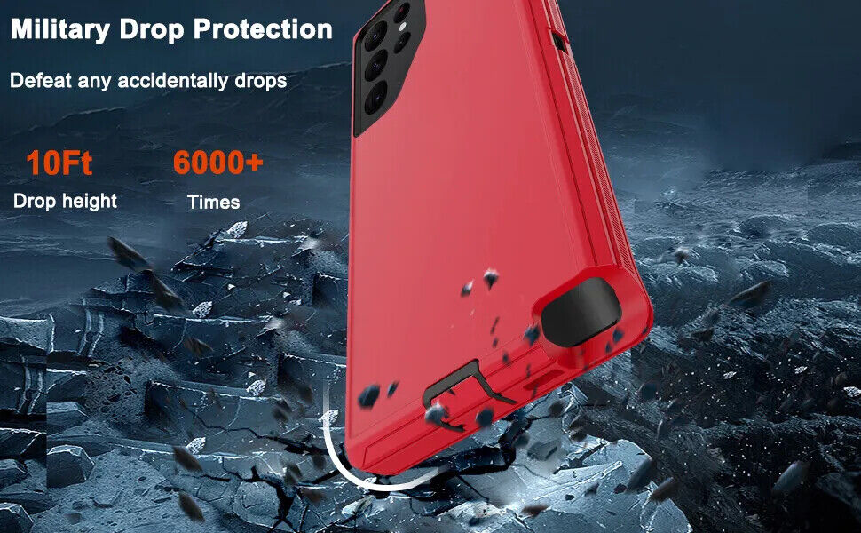 Shock Proof Defender Phone Case with Holster for Samsung Galaxy S24+ (Red & Black)