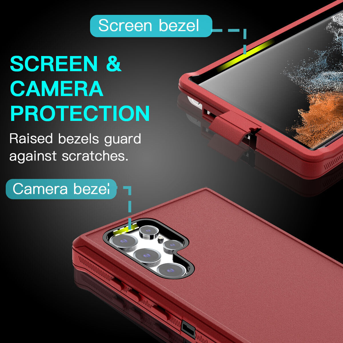 Shock Proof Defender Phone Case with Holster for Samsung Galaxy S24+ (Red & Black)