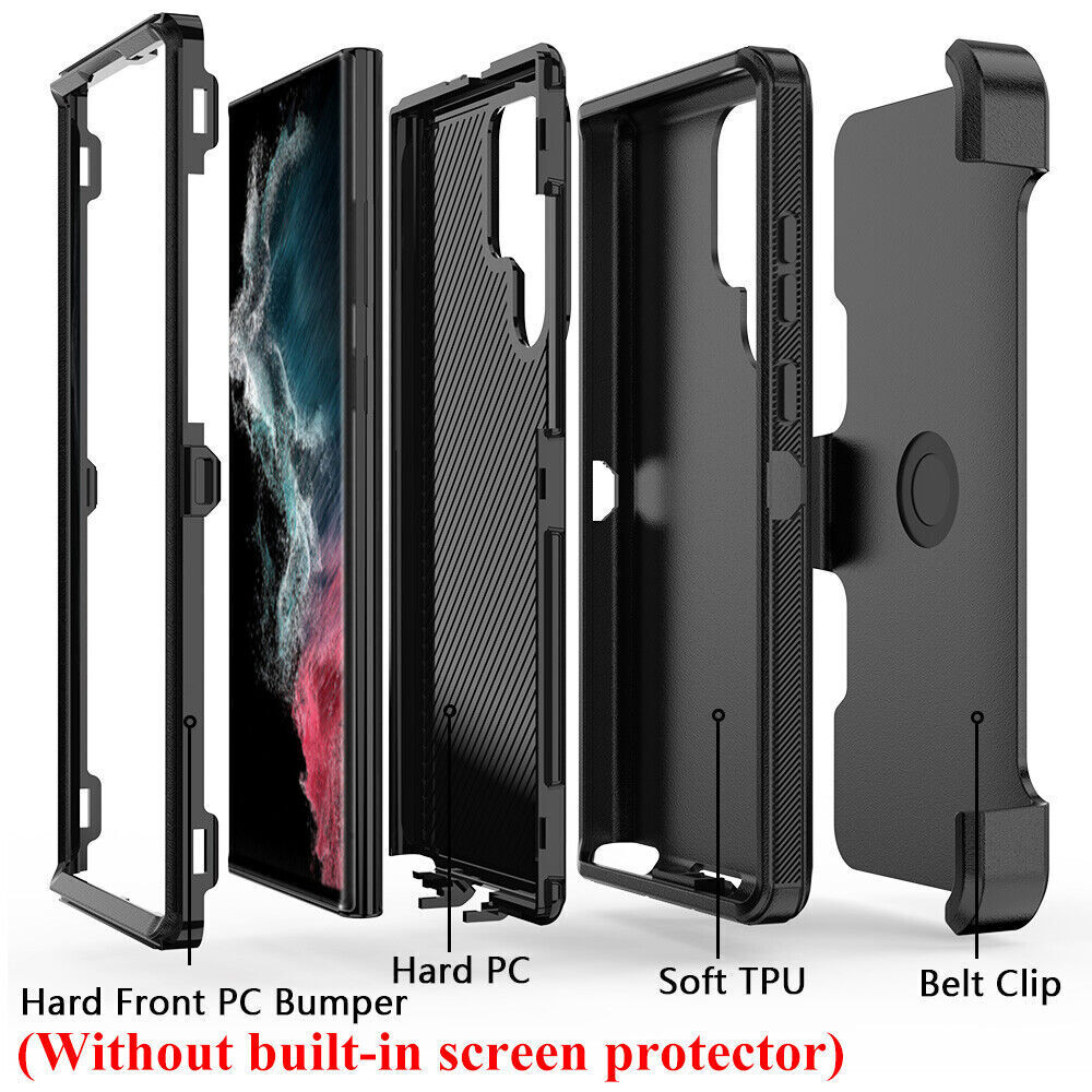 Shock Proof Defender Phone Case with Holster for Samsung Galaxy S24 Ultra (Black & Black)