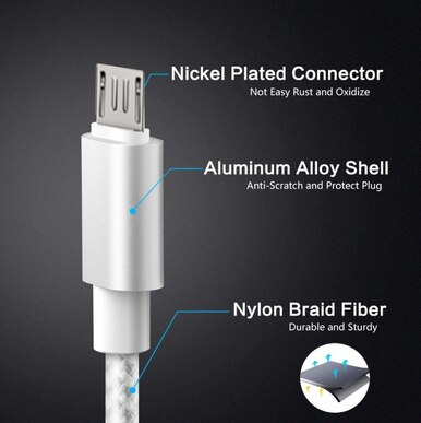 Blue, 6 Ft Micro USB Charging Sync Data Cable With Retail Packing