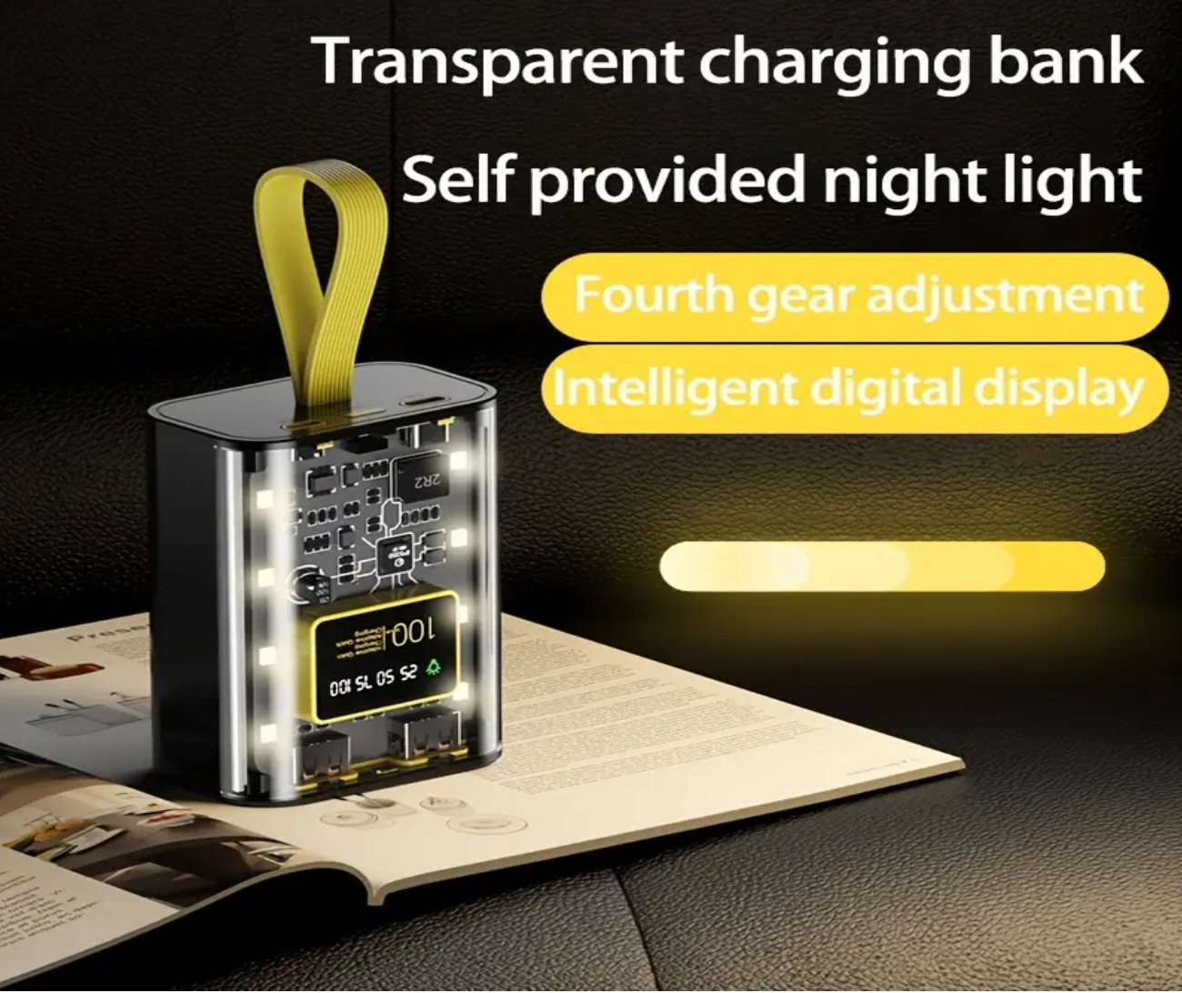 Black - Transparent USB Type-C Charging Power Bank, Mini Portable Super Charging Power Bank For Iphones/Andriod Phone Universal Power Bank