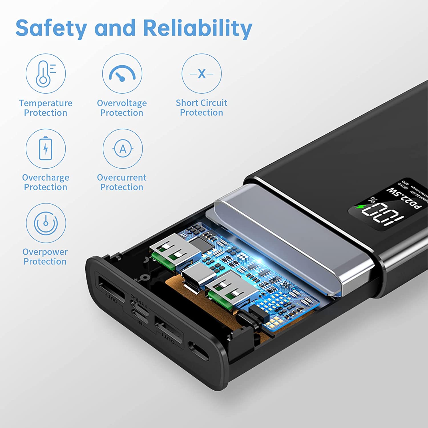 PD22.5 W Power Bank (USB-TYPE, C Input and Output Port & QC3.0 Compliant) 10000 mAh, Lightweight, Thin, Large Capacity, Rapid Charge