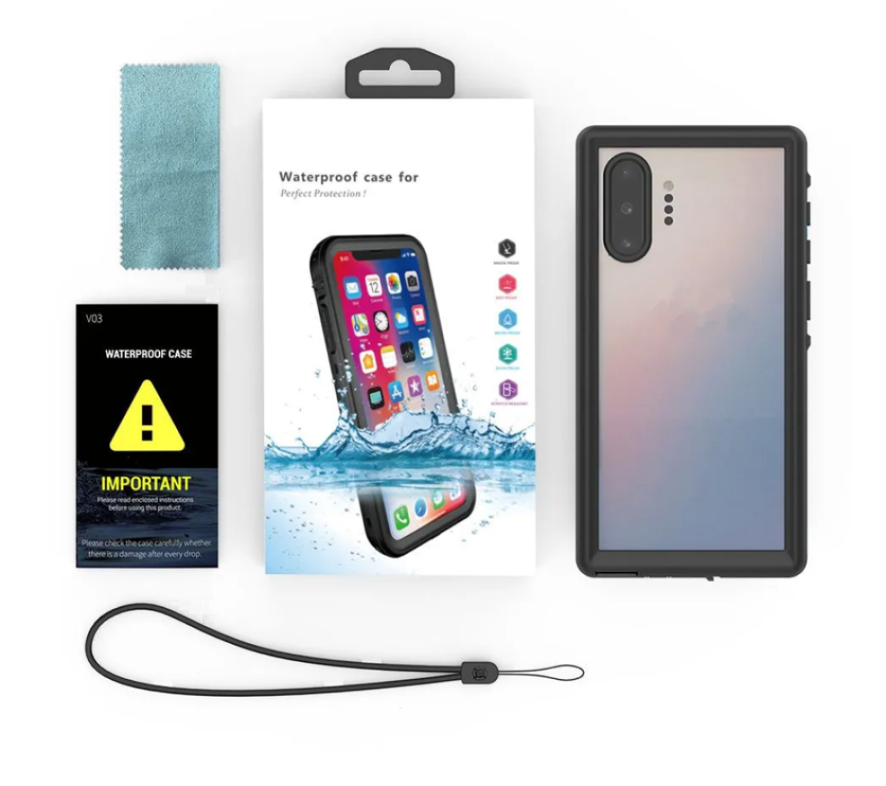 Waterproof Slim Life Proof Case for Samsung Note 10 Built-in Screen Protector Shockproof Dustproof Heavy Duty Full Body Protective Case