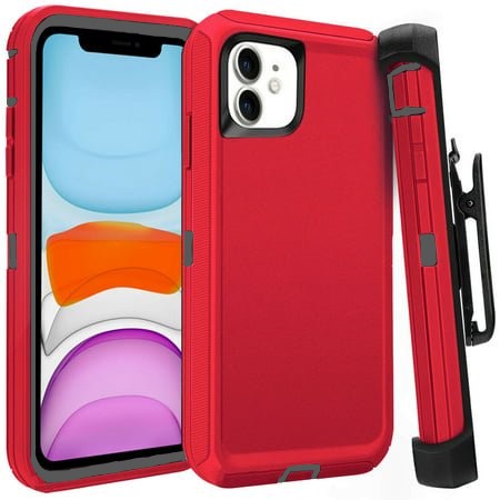 Defender Shock Proof Rubber Phone Case with Holster Heavy Duty Compatible with Apple iPhone 12 /  12 Pro